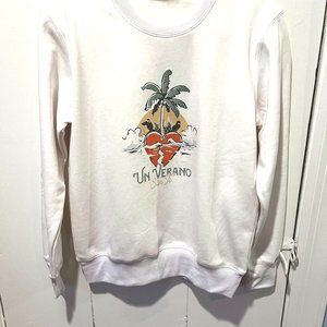 White Sweatshirt with Tropical Graphic